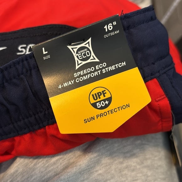 Speedo NWT men’s red and blue 5” inseam swim trunks size large - Picture 9 of 10